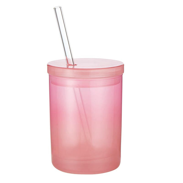 Pink Glass Tumbler + Straw