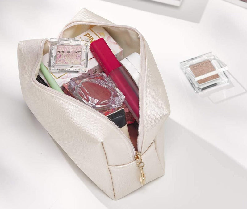 Soft White Leather Makeup Bag