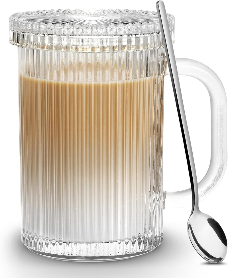 Ribbed Glass Mug with Lid