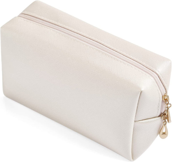 Soft White Leather Makeup Bag