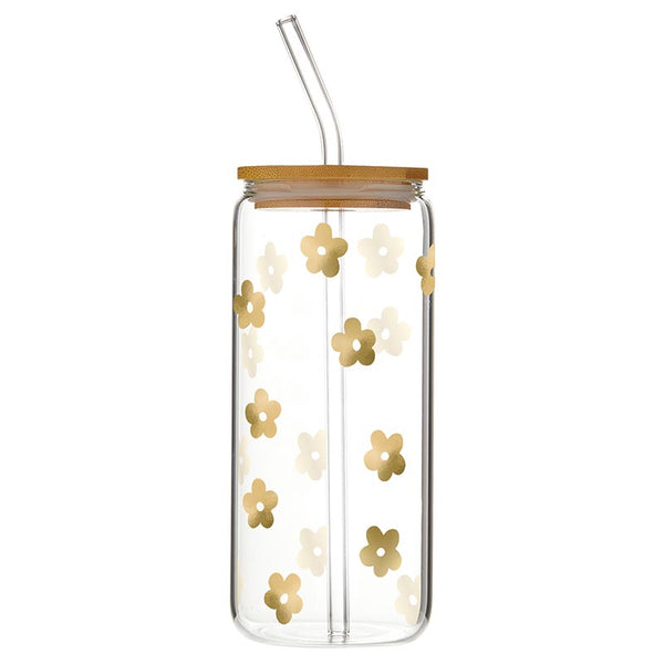 Golden Flowers Glass Tumbler
