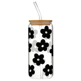 Black Floral Glass Tumbler